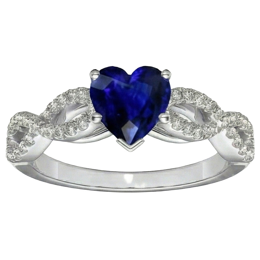 3 Carats Heart Gemstone Blue Sapphire Natural Earth Mined Diamond ( Not Lab Grown ) Ring Infinity Style