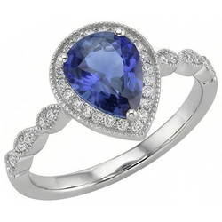 Colored Stone Ring 14 Karat White Gold – Blue Sapphire Pear Cut