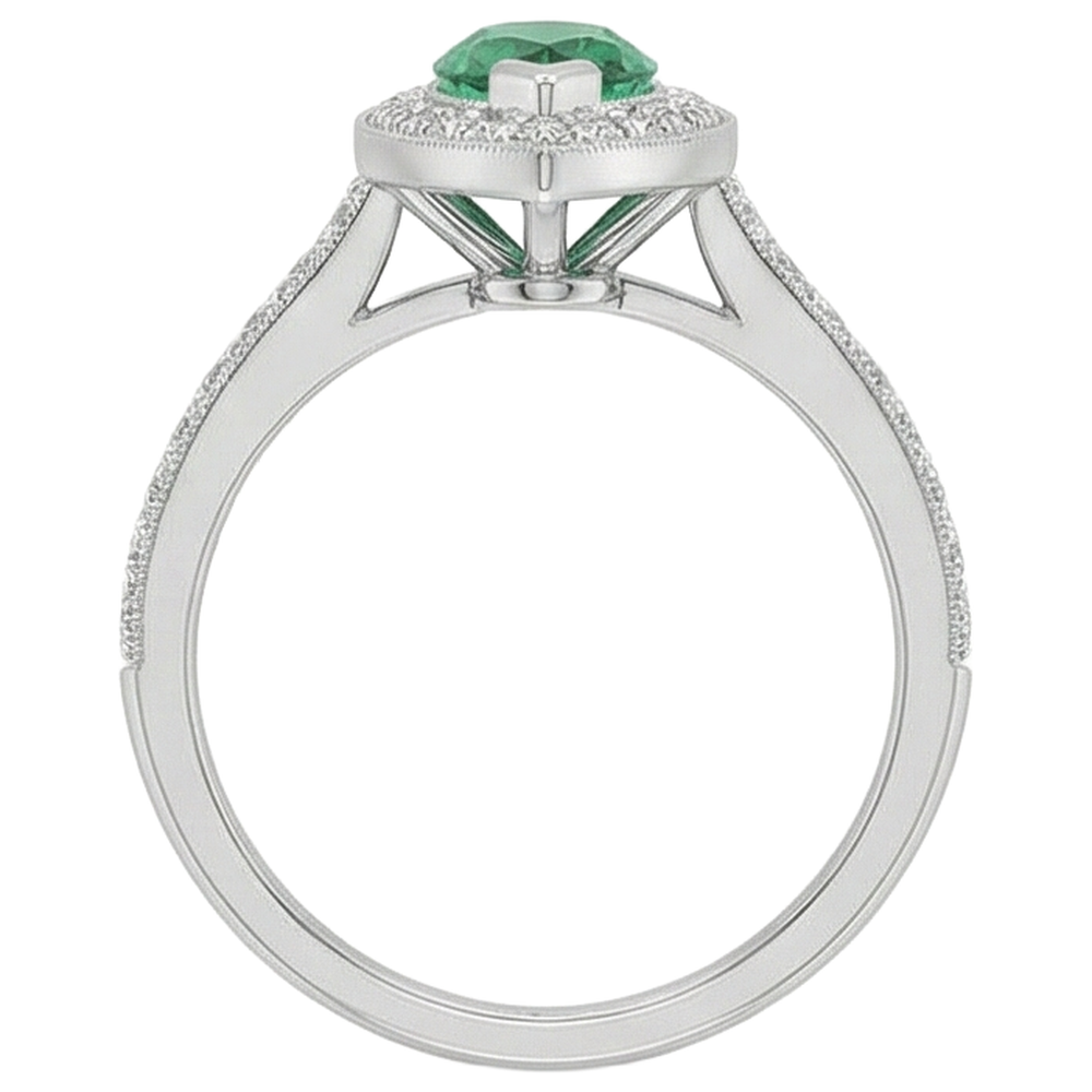 3 Carats Marquise Green Emerald And Natural Earth Mined Diamond ( Not Lab Grown ) Engagement Ring White Gold 14K