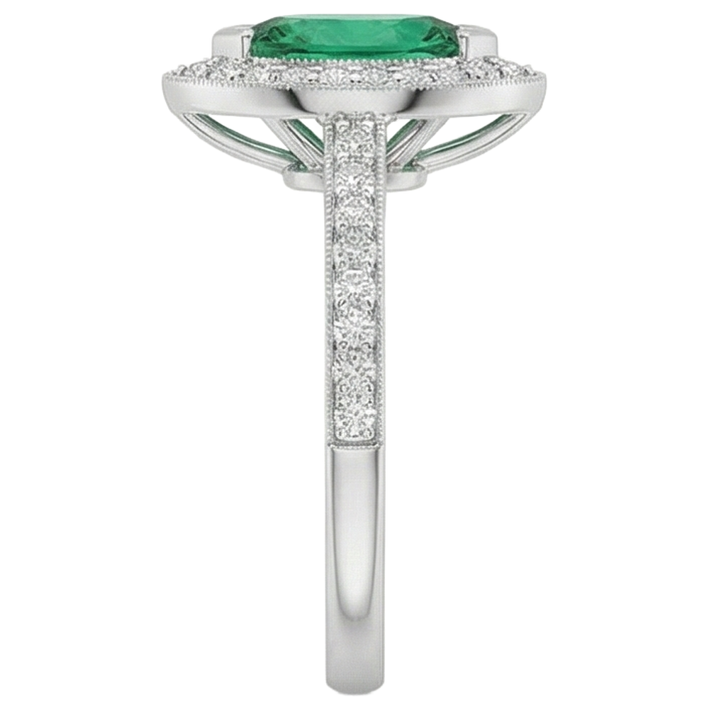3 Carats Marquise Green Emerald And Natural Earth Mined Diamond ( Not Lab Grown ) Engagement Ring White Gold 14K