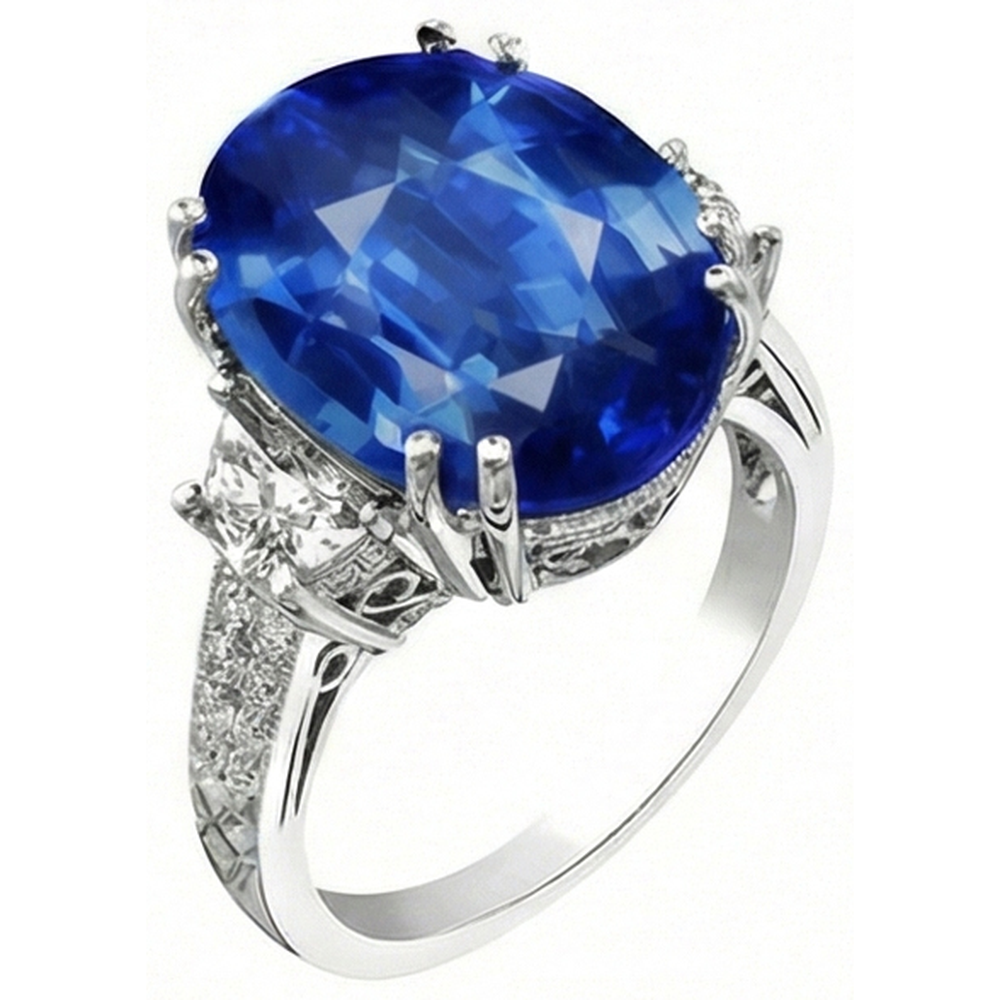 3 Carats Oval Sri Lanka Blue Sapphire Natural Earth Mined Diamond ( Not Lab Grown )s Anniversary Ring