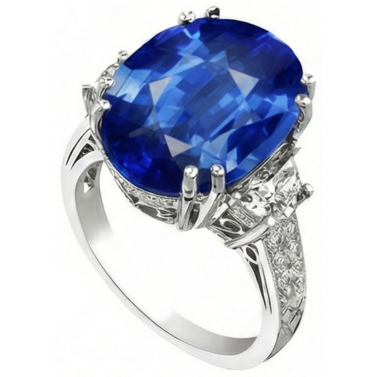 3 Carats Oval Sri Lanka Blue Sapphire Natural Earth Mined Diamond ( Not Lab Grown )s Anniversary Ring