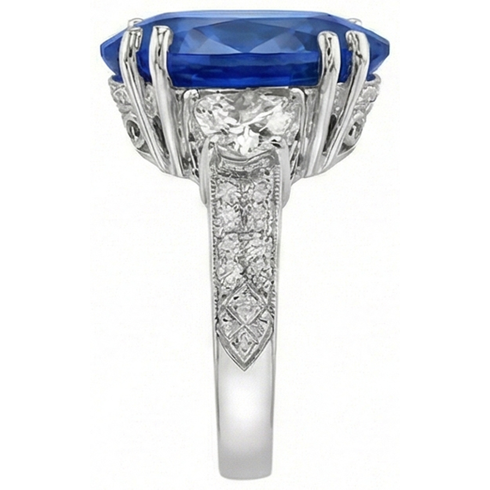 3 Carats Oval Sri Lanka Blue Sapphire Natural Earth Mined Diamond ( Not Lab Grown )s Anniversary Ring