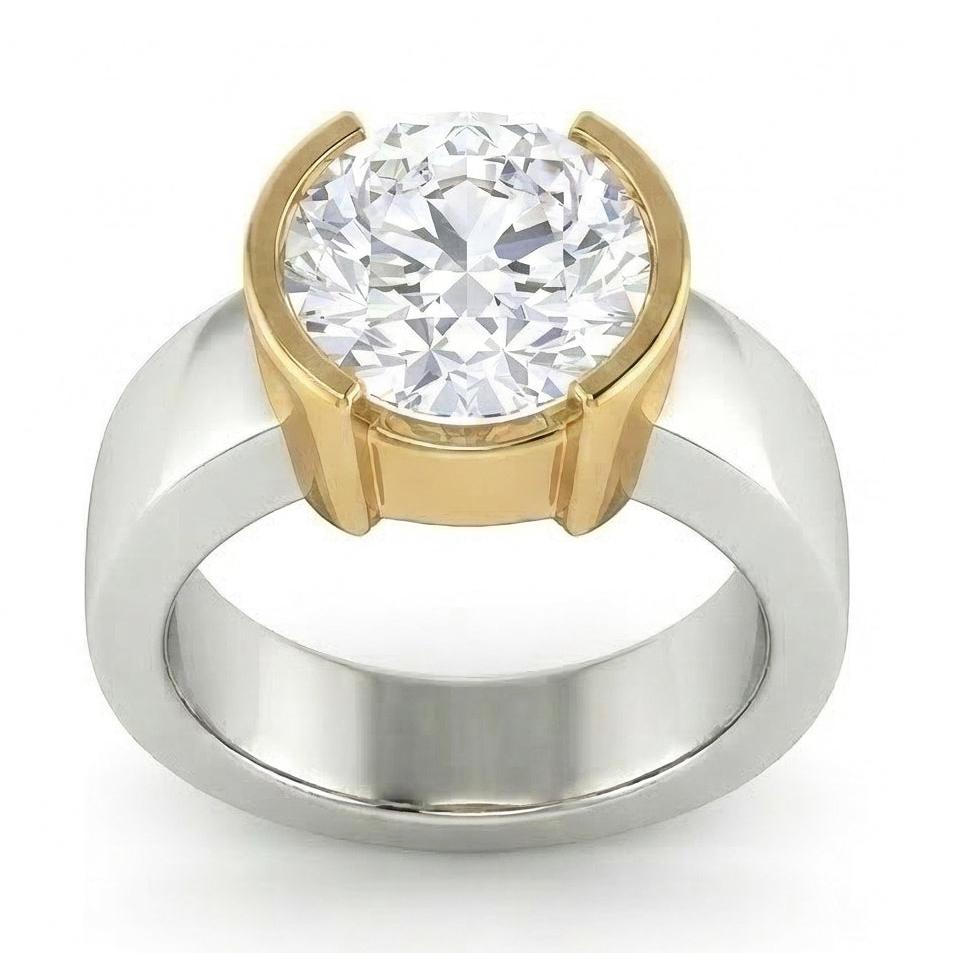 3 Carats Real Natural Earth Mined Diamond ( Not Lab Grown ) Solitaire Ring Two Tone Gold 14K