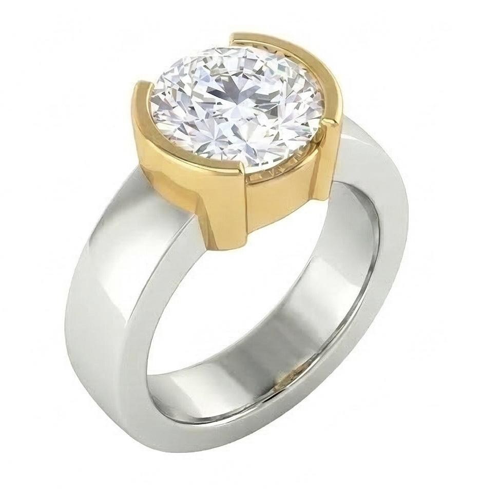3 Carats Real Natural Earth Mined Diamond ( Not Lab Grown ) Solitaire Ring Two Tone Gold 14K