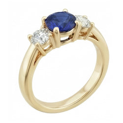 3 Carats Round Natural Earth Mined Diamond ( Not Lab Grown ) Sapphire Ring 3 Stone Tapered Shank Yellow Gold