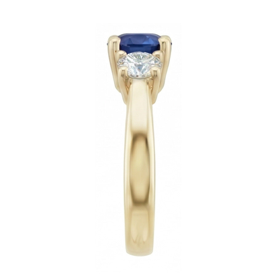 3 Carats Round Natural Earth Mined Diamond ( Not Lab Grown ) Sapphire Ring 3 Stone Tapered Shank Yellow Gold