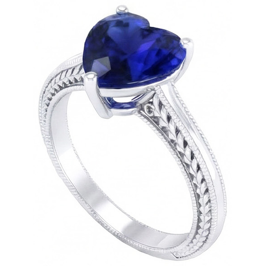 3 Carats Solitaire Ceylon Blue Sapphire Ring Antique Style White Gold