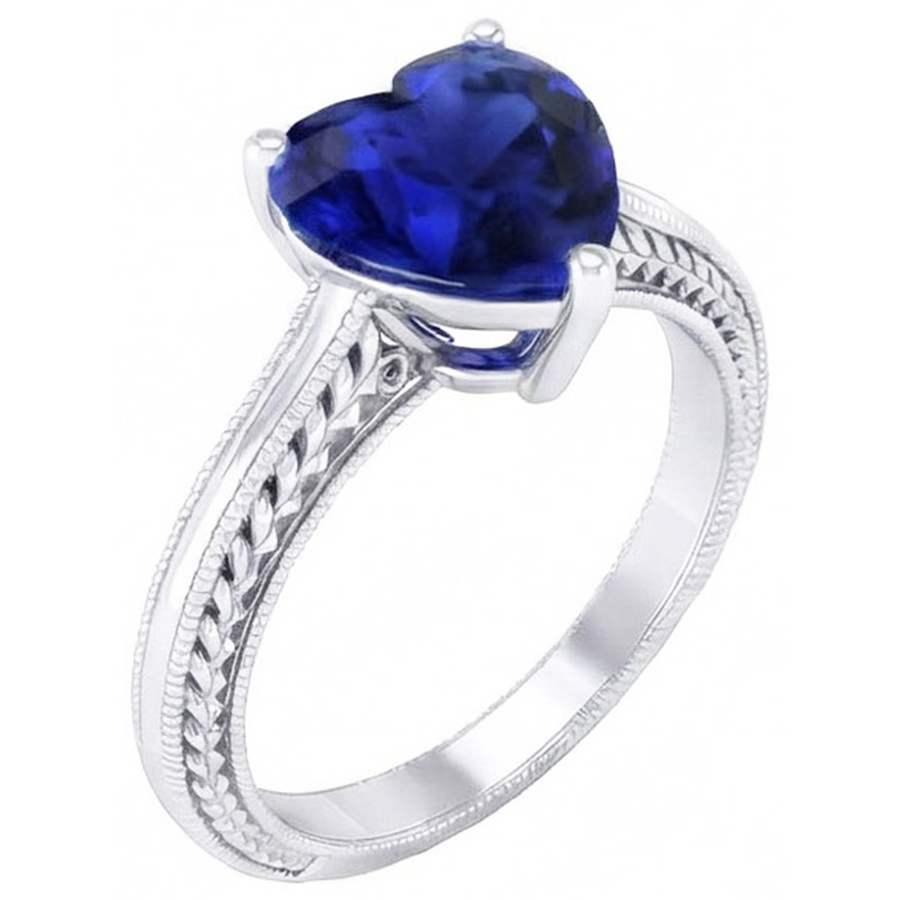 3 Carats Solitaire Ceylon Blue Sapphire Ring Antique Style White Gold