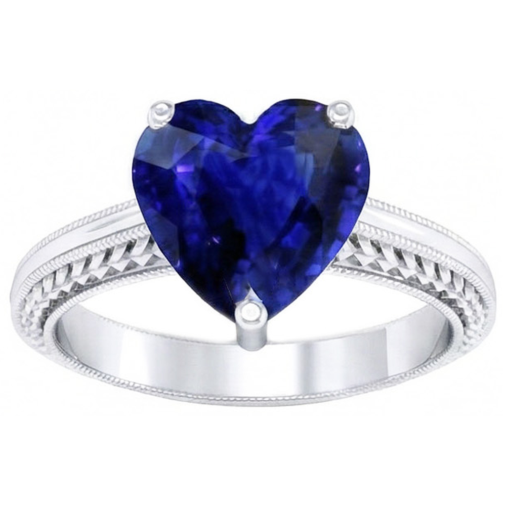 3 Carats Solitaire Ceylon Blue Sapphire Ring Antique Style White Gold