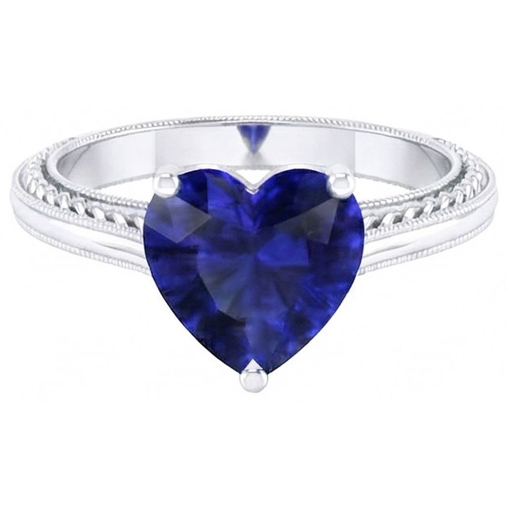 3 Carats Solitaire Ceylon Blue Sapphire Ring Antique Style White Gold