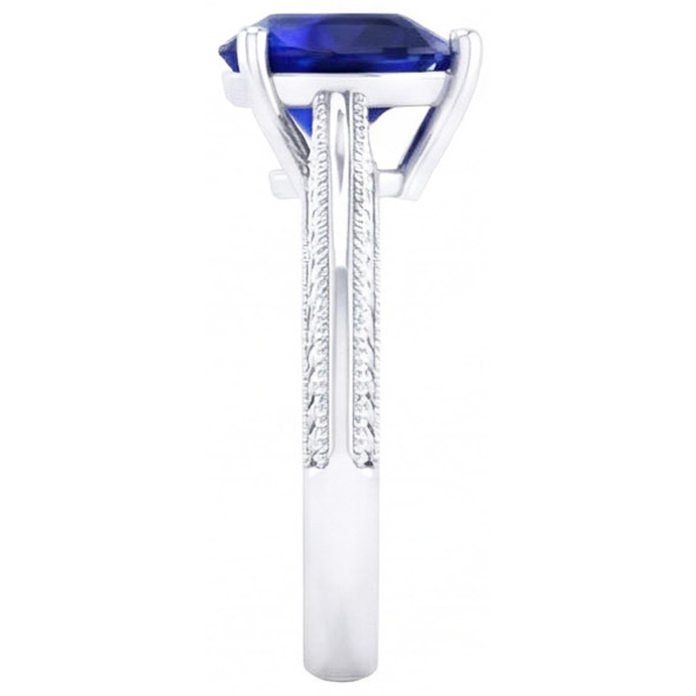 3 Carats Solitaire Ceylon Blue Sapphire Ring Antique Style White Gold