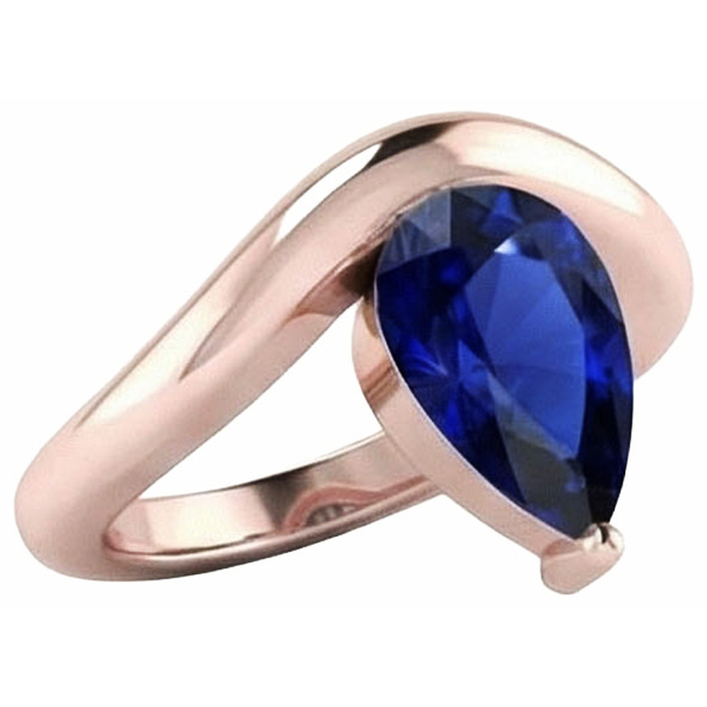 3 Carats Solitaire Pear Ceylon Sapphire Ring Women's Gemstone Jewelry