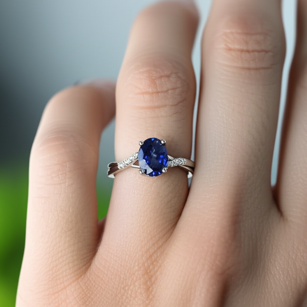 natural round sapphire 3ct ring profile view