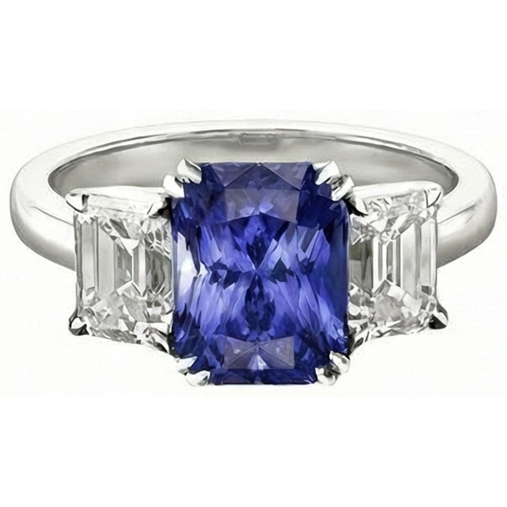 natural radiant sapphire 3ct ring close up detail