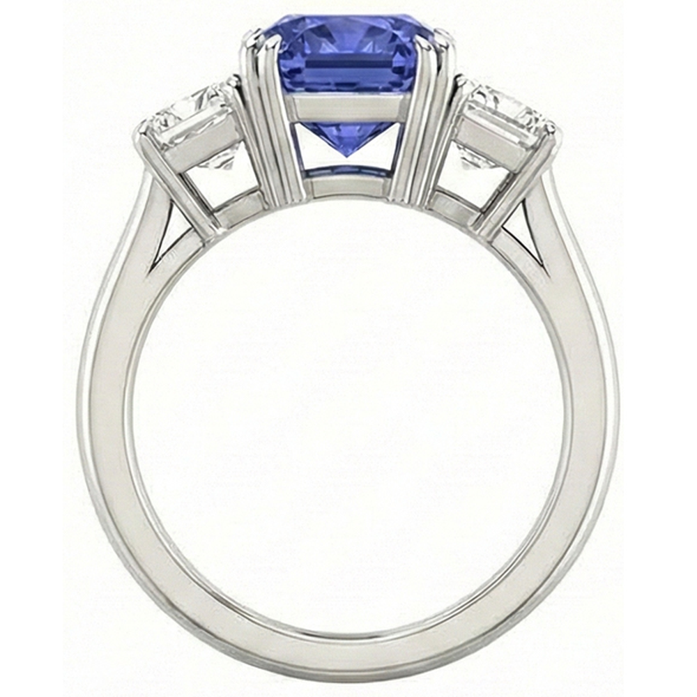 natural radiant sapphire 3ct ring on white background