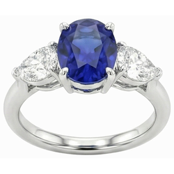 3 Carats Three Stone Oval Deep Blue Sapphire & Pear Natural Earth Mined Diamond ( Not Lab Grown )s