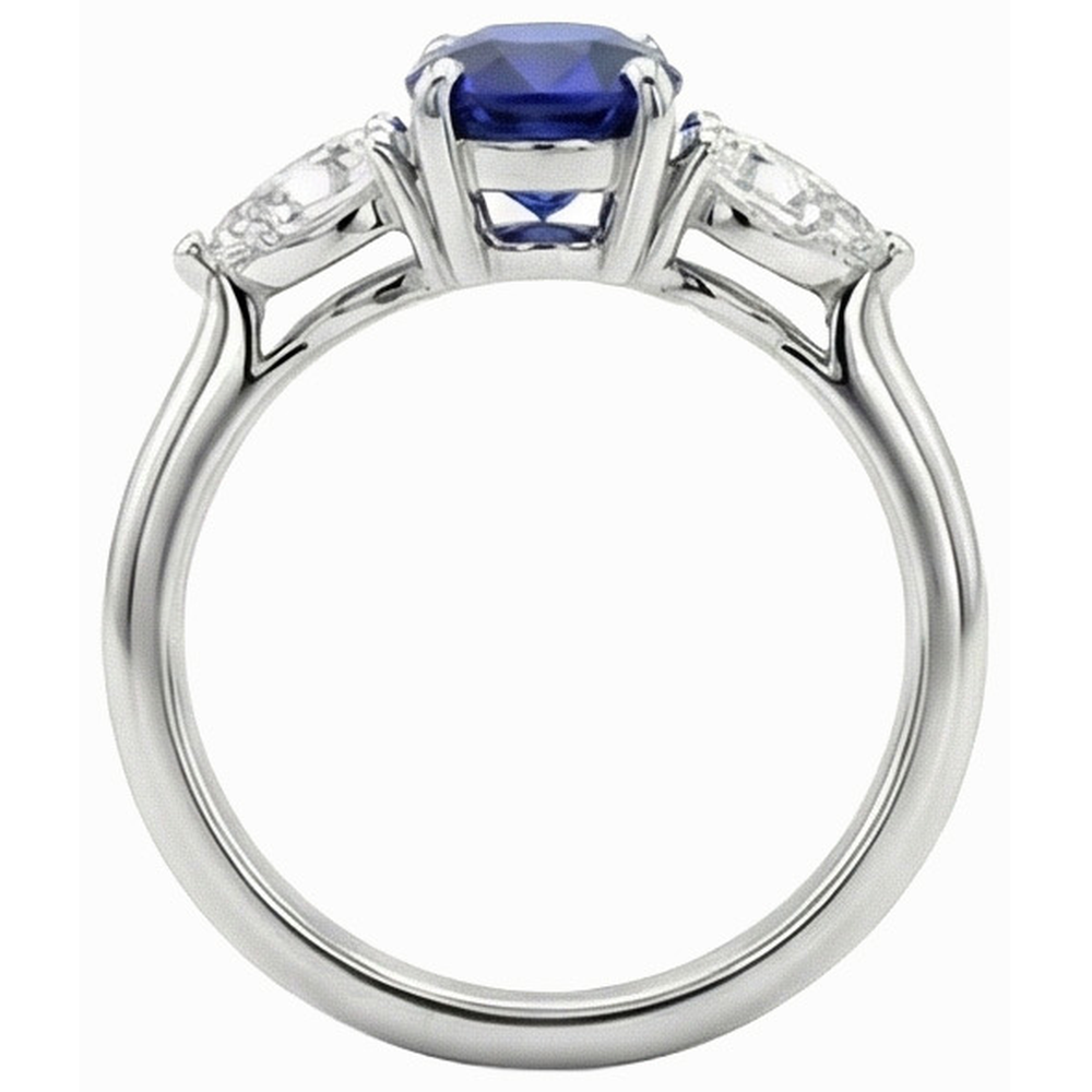 3 Carats Three Stone Oval Deep Blue Sapphire & Pear Natural Earth Mined Diamond ( Not Lab Grown )s
