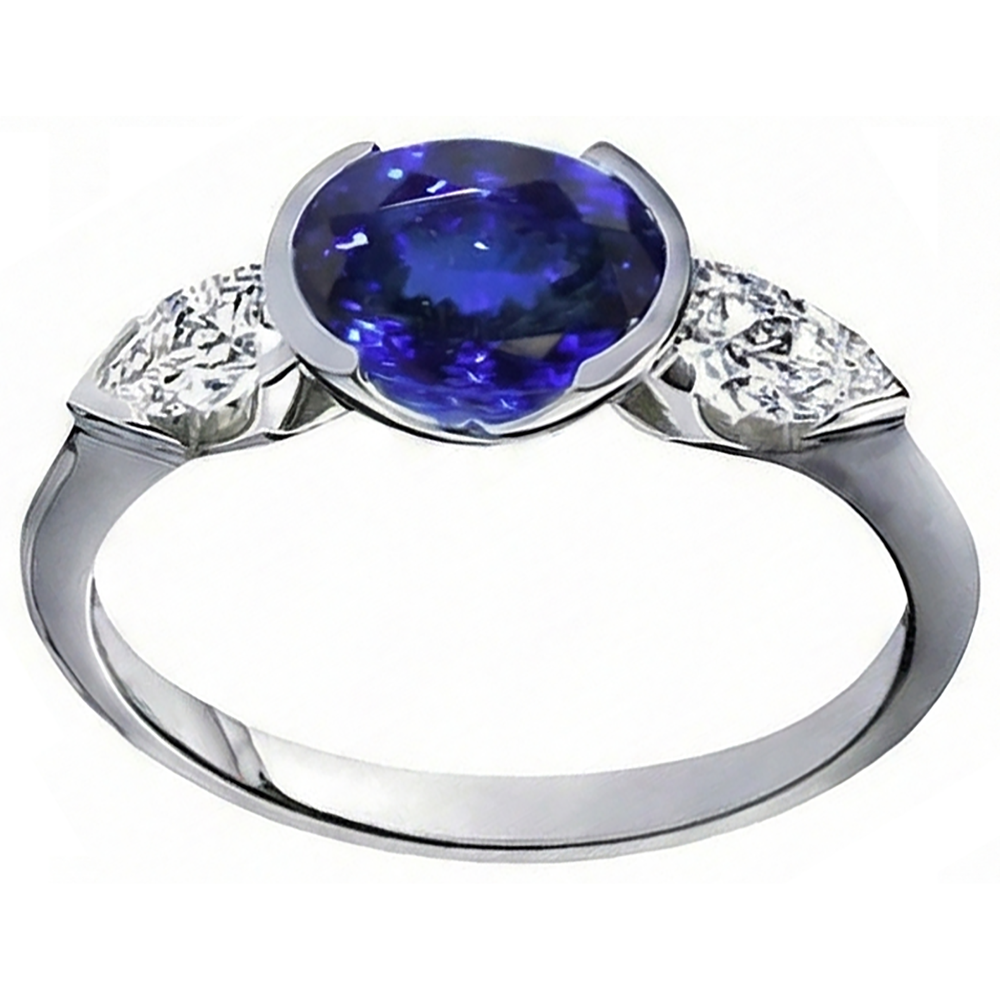 3 Ct 3-Stone Oval Tanzanite Natural Earth Mined Diamond ( Not Lab Grown )  Ring White Gold 14K