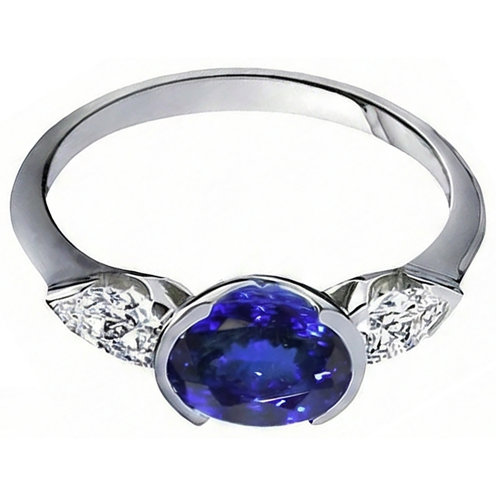 3 Ct 3-Stone Oval Tanzanite Natural Earth Mined Diamond ( Not Lab Grown )  Ring White Gold 14K