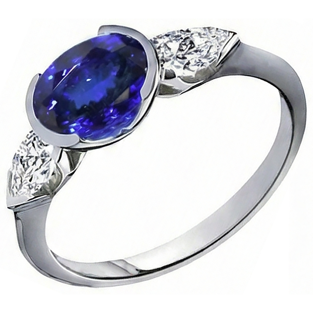 3 Ct 3-Stone Oval Tanzanite Natural Earth Mined Diamond ( Not Lab Grown )  Ring White Gold 14K