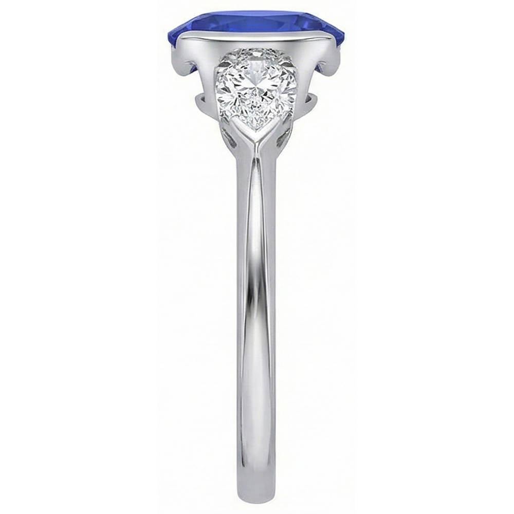 3 Ct 3-Stone Oval Tanzanite Natural Earth Mined Diamond ( Not Lab Grown )  Ring White Gold 14K
