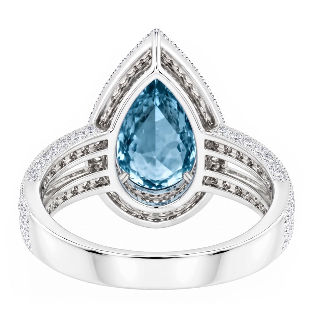 3 Ct. Blue Pear & White Round Natural Earth Mined Diamond ( Not Lab Grown ) s Ring White Gold 14K Gemstone