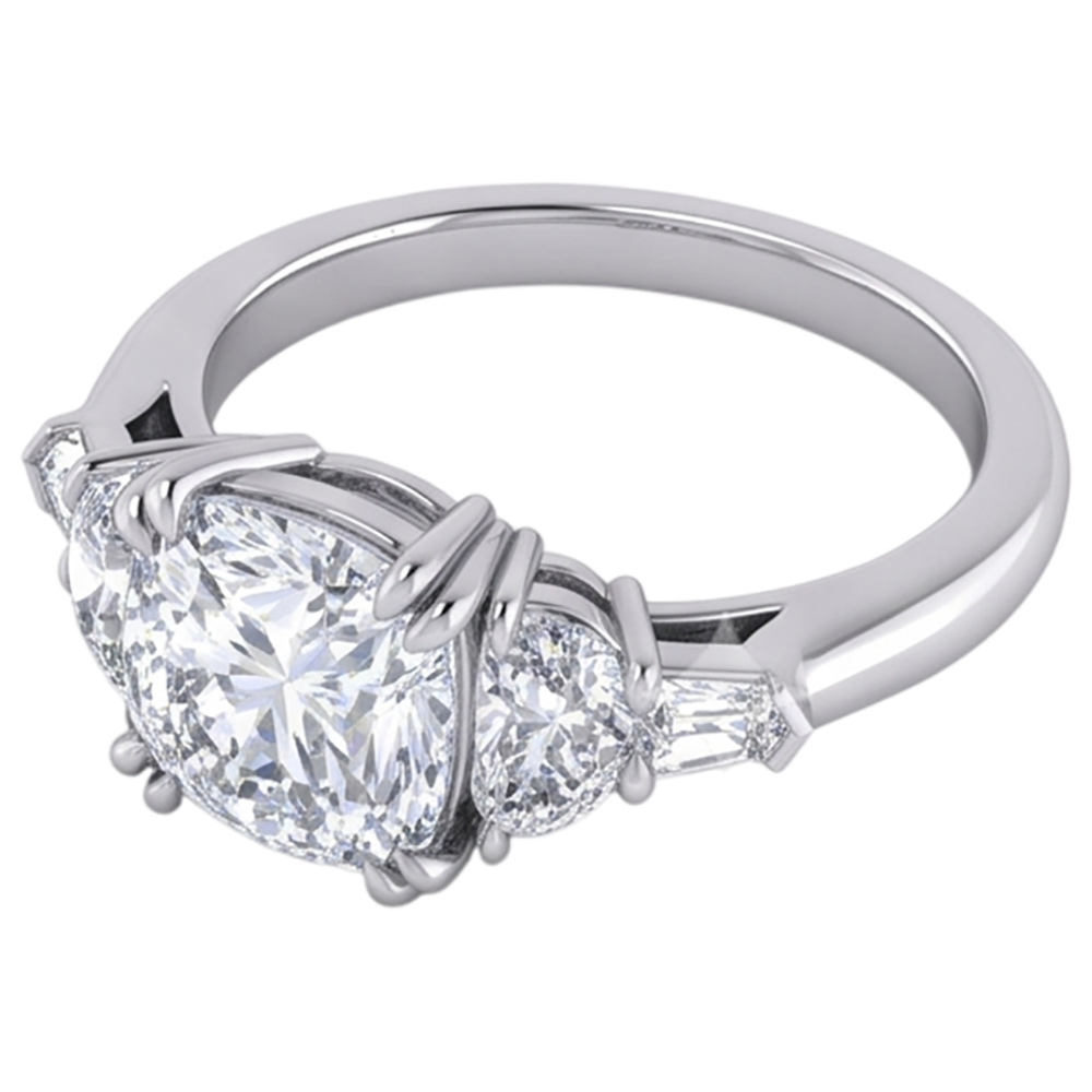 3 Ct Cushion Cut Half Moons Baguette Natural Earth Mined Diamond ( Not Lab Grown ) Ring Excellent Cut 14K