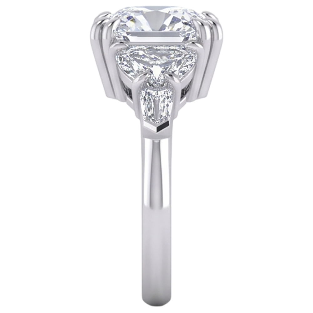 3 Ct Cushion Cut Half Moons Baguette Natural Earth Mined Diamond ( Not Lab Grown ) Ring Excellent Cut 14K