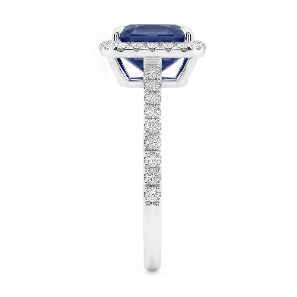 3 Ct Cushion Sri Lanka Blue Sapphire And Halo Natural Earth Mined Diamond ( Not Lab Grown )  Ring