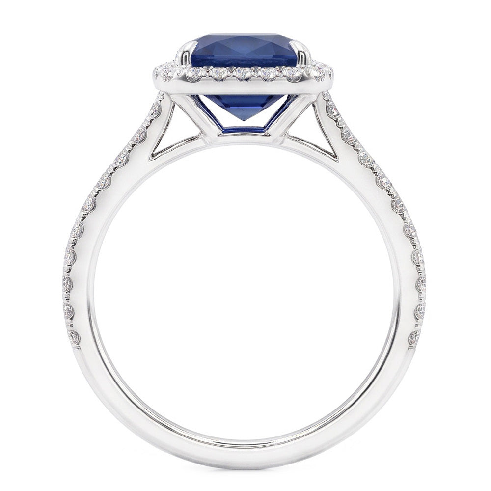 3 Ct Cushion Sri Lanka Blue Sapphire And Halo Natural Earth Mined Diamond ( Not Lab Grown )  Ring