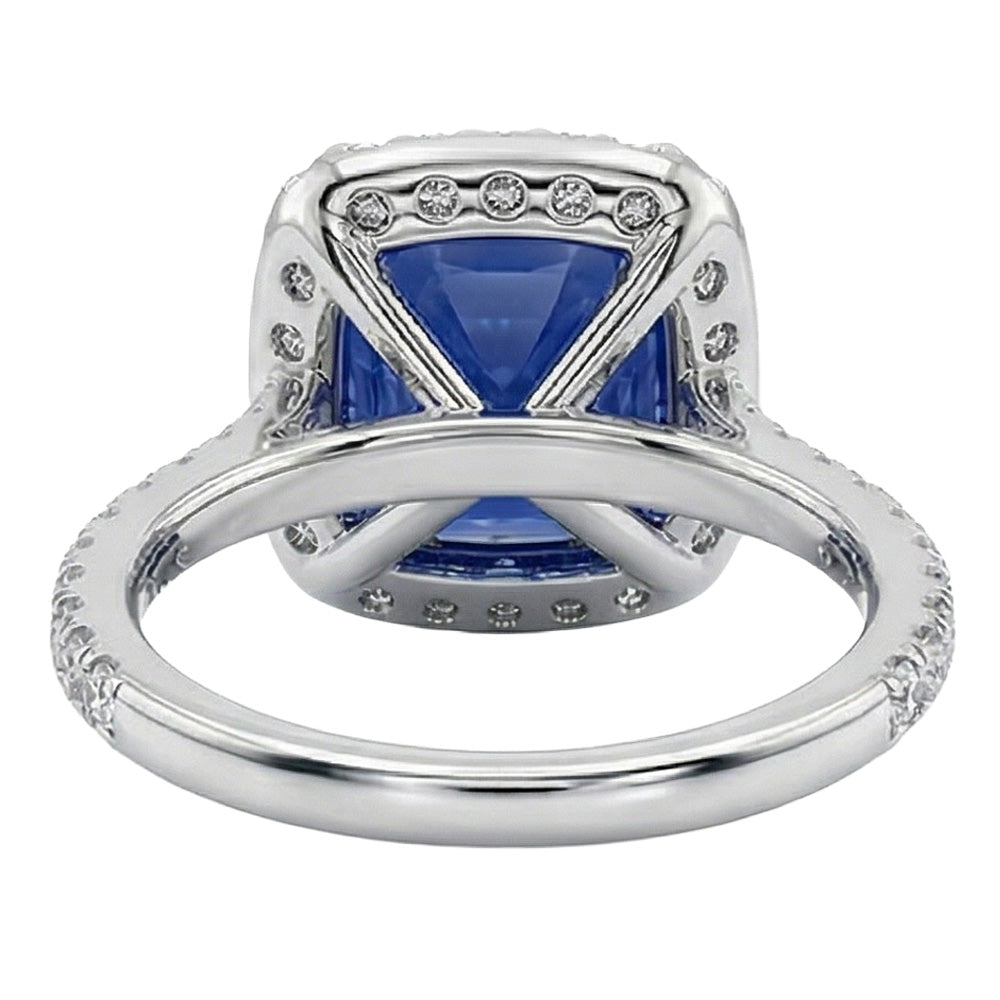 3 Ct Cushion Sri Lanka Blue Sapphire And Halo Natural Earth Mined Diamond ( Not Lab Grown )  Ring