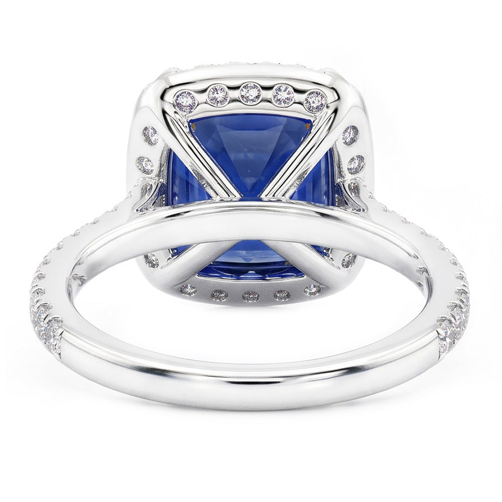 3 Ct Cushion Sri Lanka Blue Sapphire And Halo Natural Earth Mined Diamond ( Not Lab Grown )  Ring