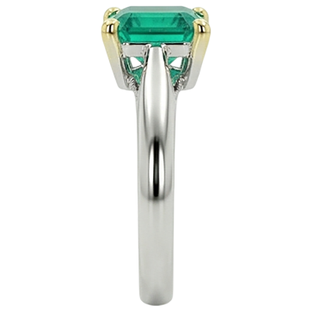 Colombian Emerald Colored Stone Ring 3-ct 14K Two Tone Gold – top view