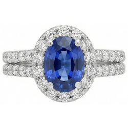 3 Ct Oval Blue Sapphire And Round Natural Earth Mined Diamond ( Not Lab Grown ) s Ring White Gold 14K