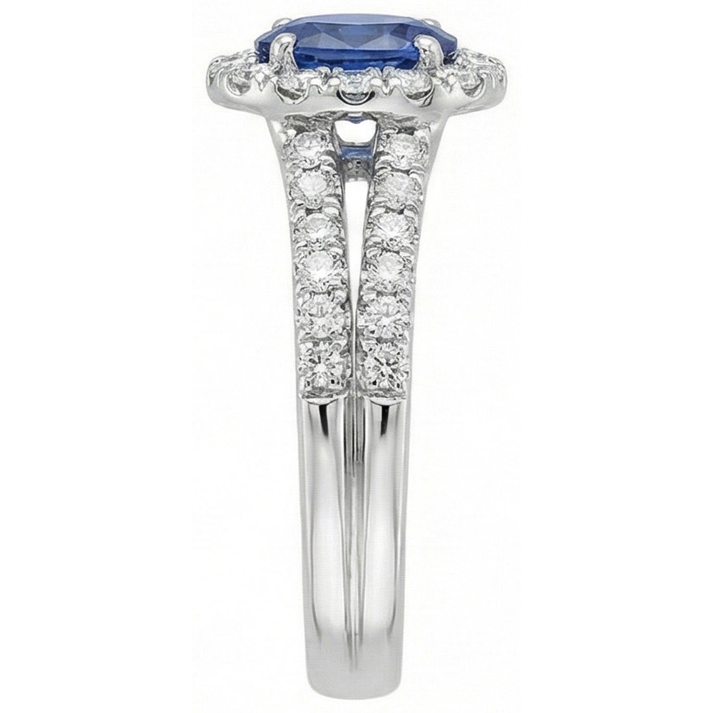 3 Ct Oval Blue Sapphire And Round Natural Earth Mined Diamond ( Not Lab Grown ) s Ring White Gold 14K