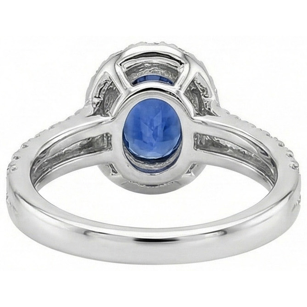 3 Ct Oval Blue Sapphire And Round Natural Earth Mined Diamond ( Not Lab Grown ) s Ring White Gold 14K