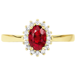 3 Ct Oval Cut Red Ruby And Round Natural Earth Mined Diamond ( Not Lab Grown ) Ring Yellow Gold Jewelry