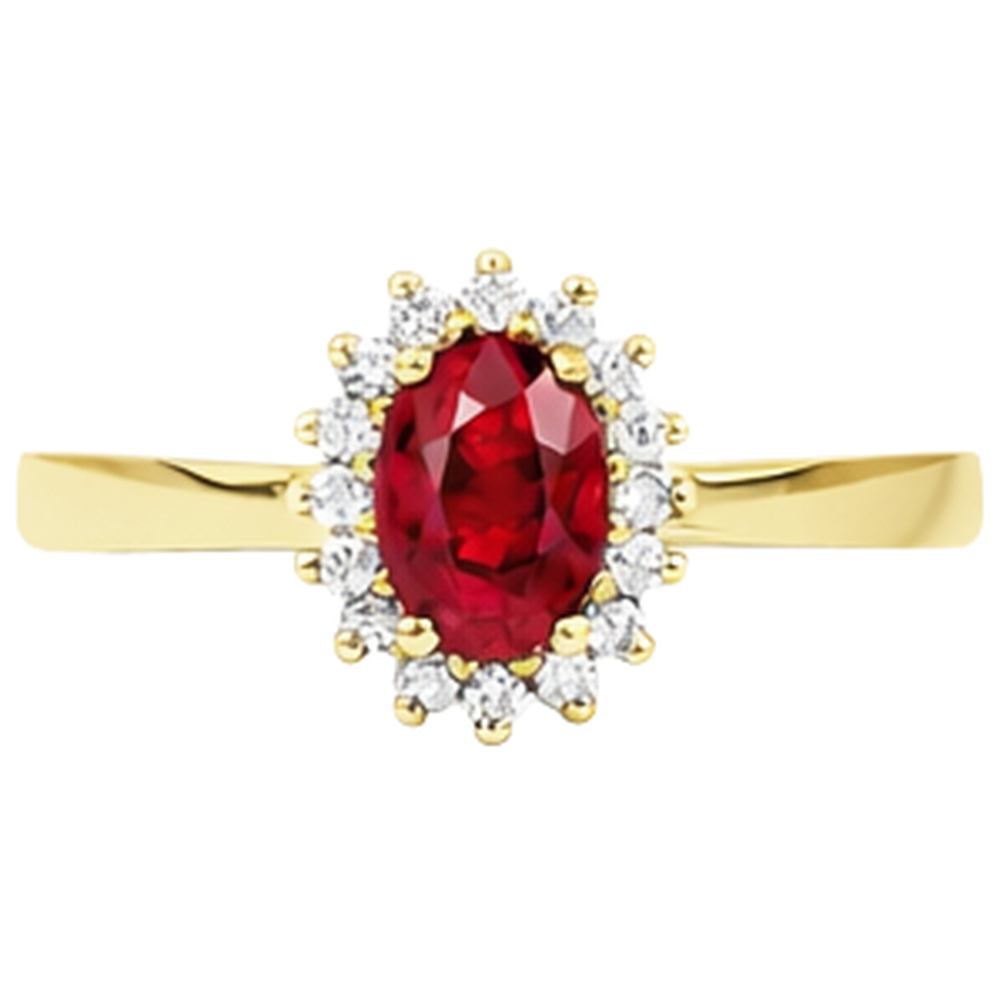 3 Ct Oval Cut Red Ruby And Round Natural Earth Mined Diamond ( Not Lab Grown ) Ring Yellow Gold Jewelry