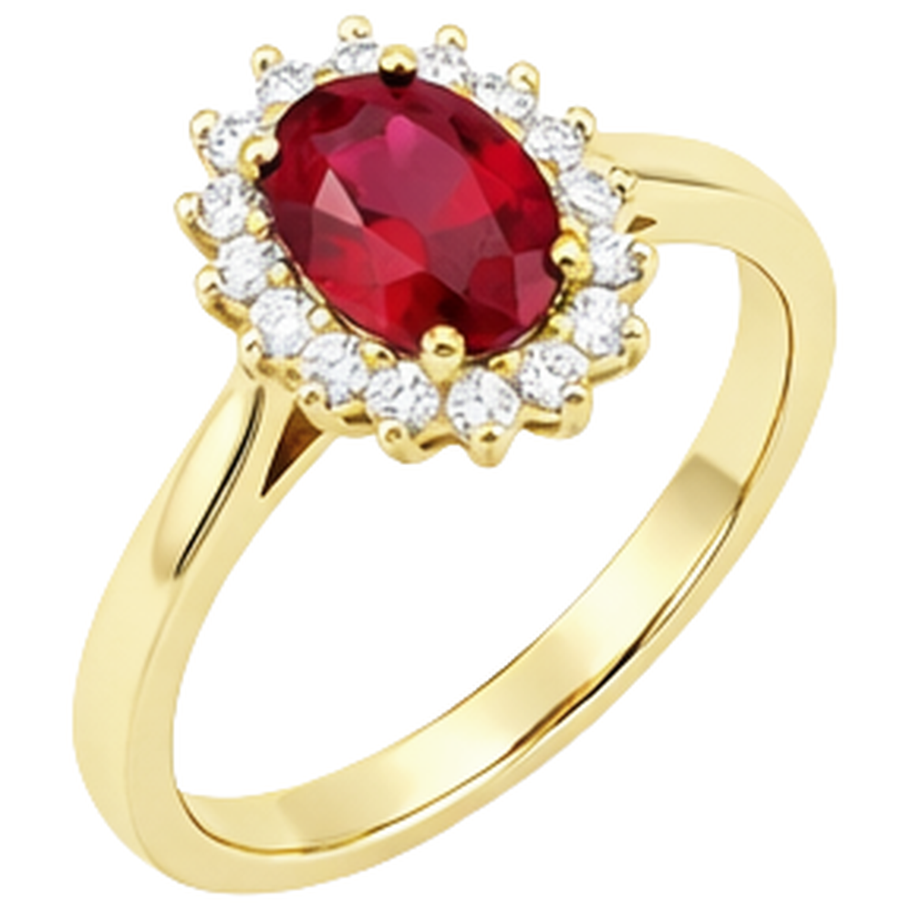 3 Ct Oval Cut Red Ruby And Round Natural Earth Mined Diamond ( Not Lab Grown ) Ring Yellow Gold Jewelry