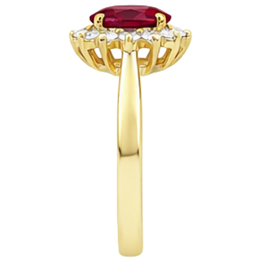 3 Ct Oval Cut Red Ruby And Round Natural Earth Mined Diamond ( Not Lab Grown ) Ring Yellow Gold Jewelry