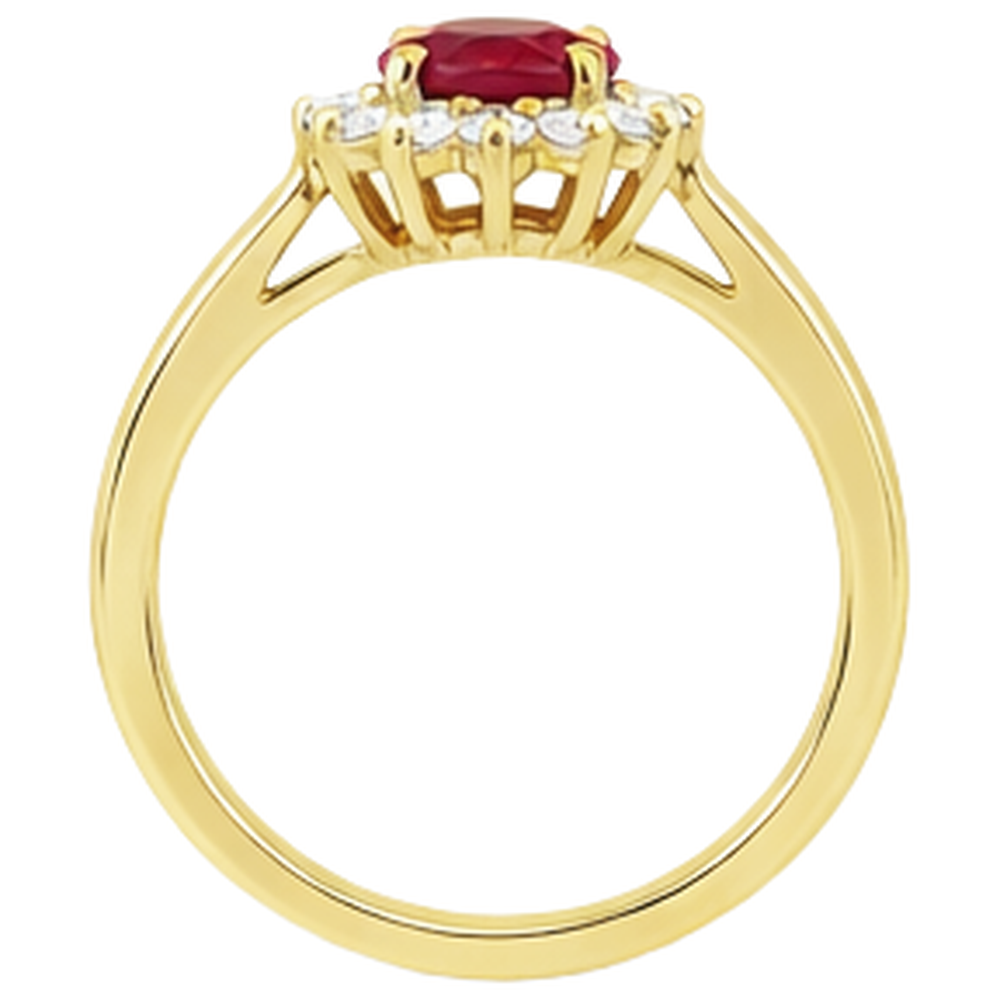 3 Ct Oval Cut Red Ruby And Round Natural Earth Mined Diamond ( Not Lab Grown ) Ring Yellow Gold Jewelry