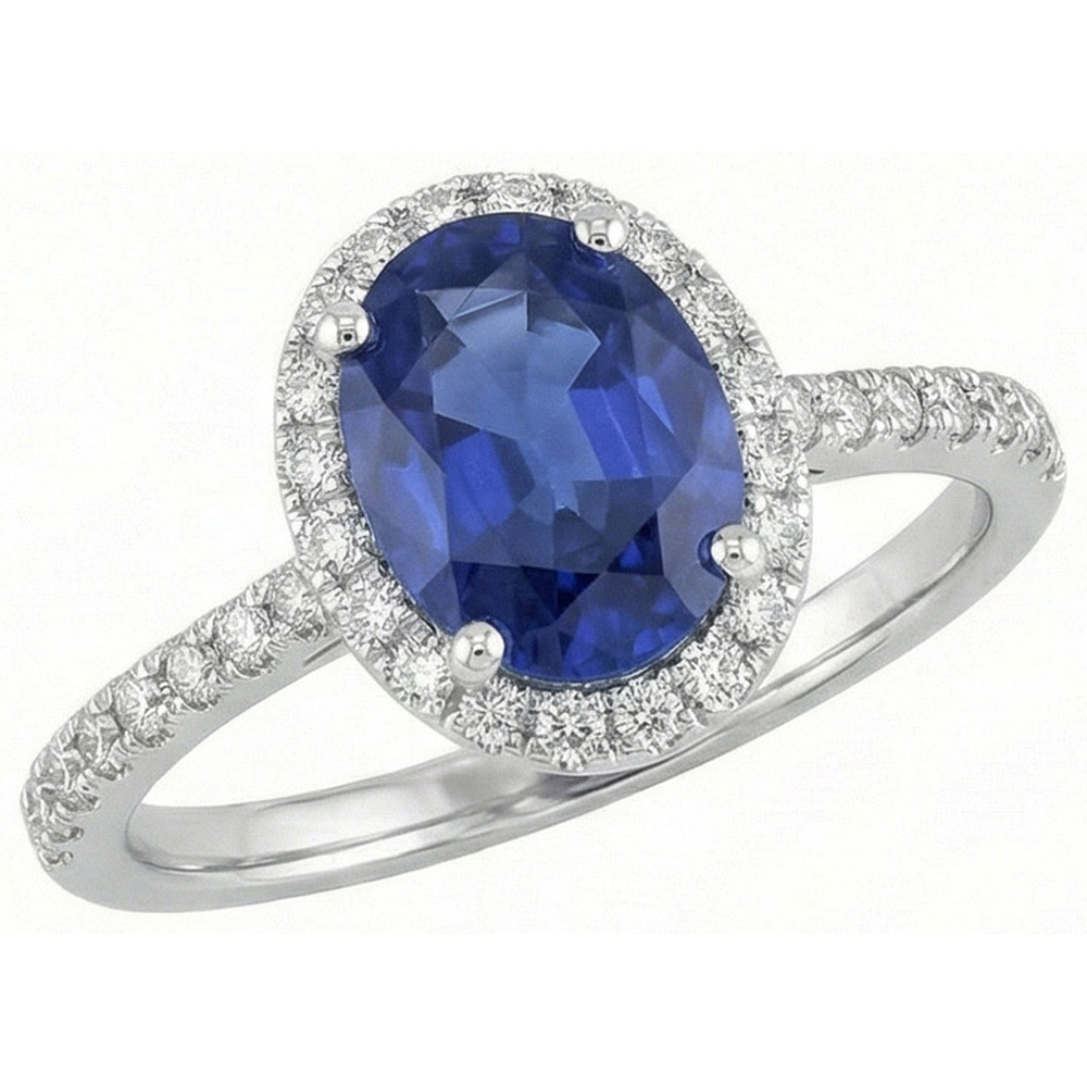 3 Ct Oval Sri Lankan Sapphire Natural Earth Mined Diamond ( Not Lab Grown )  Ring Solid Gold 14K