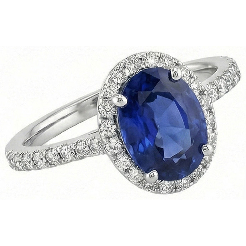 3 Ct Oval Sri Lankan Sapphire Natural Earth Mined Diamond ( Not Lab Grown )  Ring Solid Gold 14K