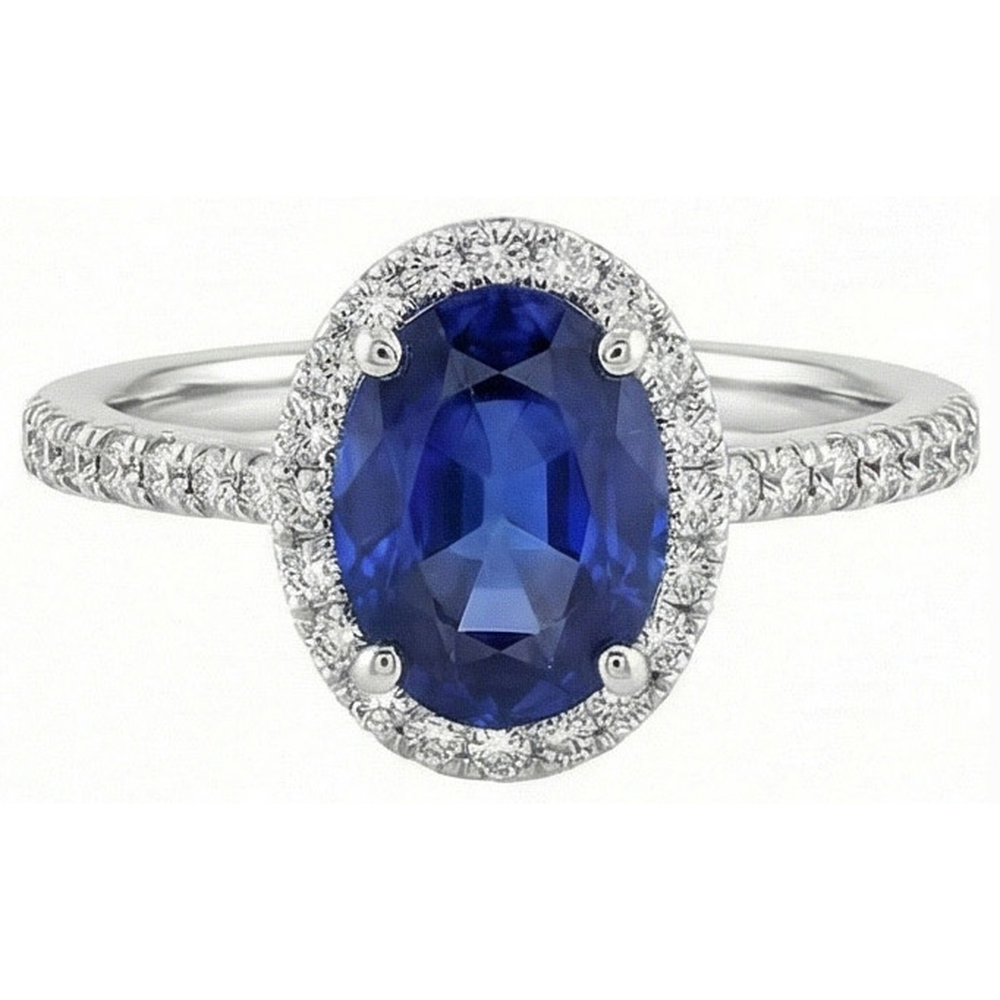 3 Ct Oval Sri Lankan Sapphire Natural Earth Mined Diamond ( Not Lab Grown )  Ring Solid Gold 14K