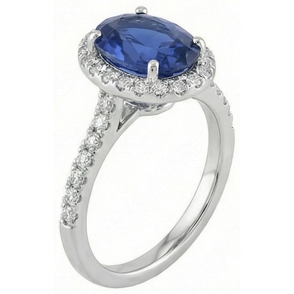 3 Ct Oval Sri Lankan Sapphire Natural Earth Mined Diamond ( Not Lab Grown )  Ring Solid Gold 14K