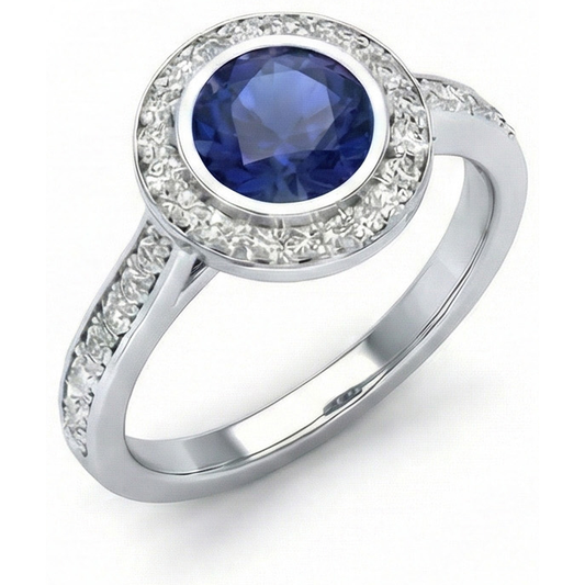 3 Ct Round Cut Ceylon Sapphire Natural Earth Mined Diamond ( Not Lab Grown ) s Ring White Gold 14K