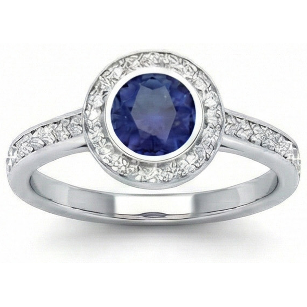 3 Ct Round Cut Ceylon Sapphire Natural Earth Mined Diamond ( Not Lab Grown ) s Ring White Gold 14K