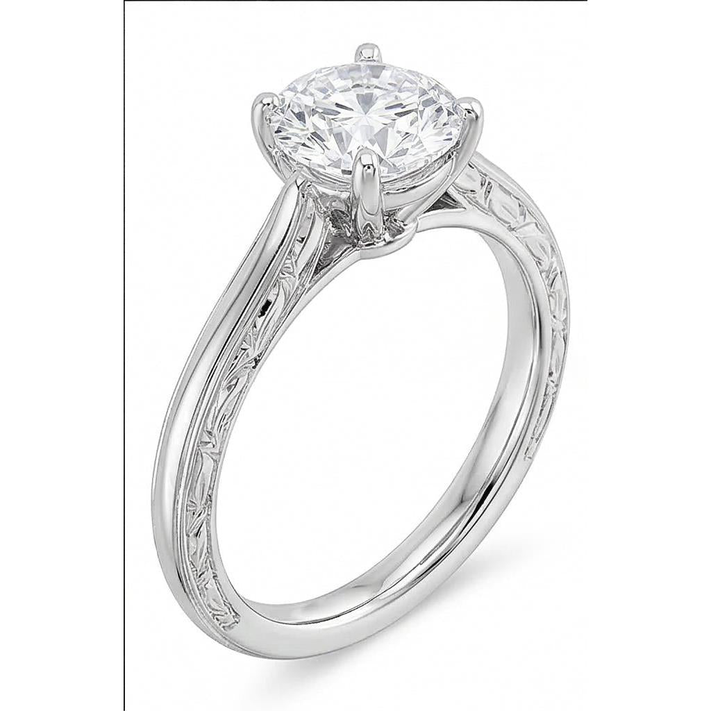 3 Ct Round Cut Solitaire Natural Earth Mined Diamond ( Not Lab Grown ) Antique Style Wedding Ring