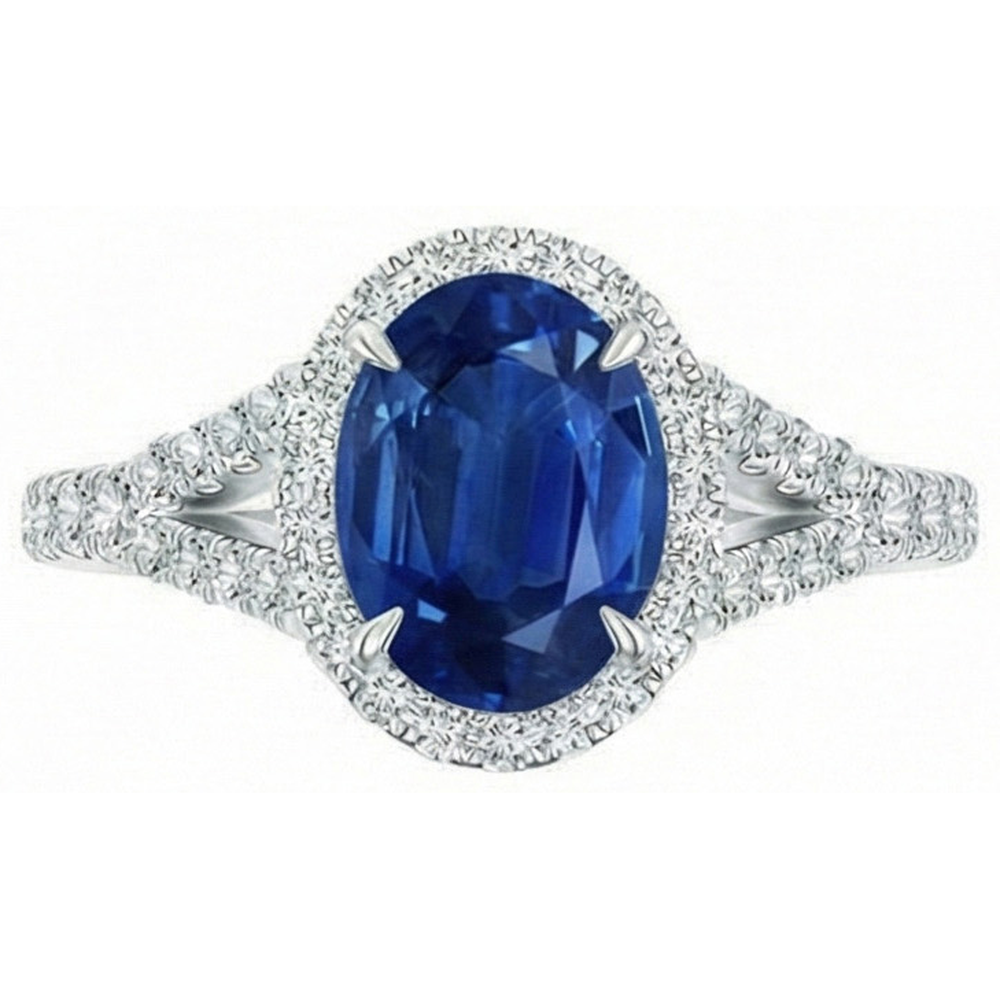 3 Ct Sapphire And Natural Earth Mined Diamond ( Not Lab Grown ) s Ring White Gold 14K Prong Set